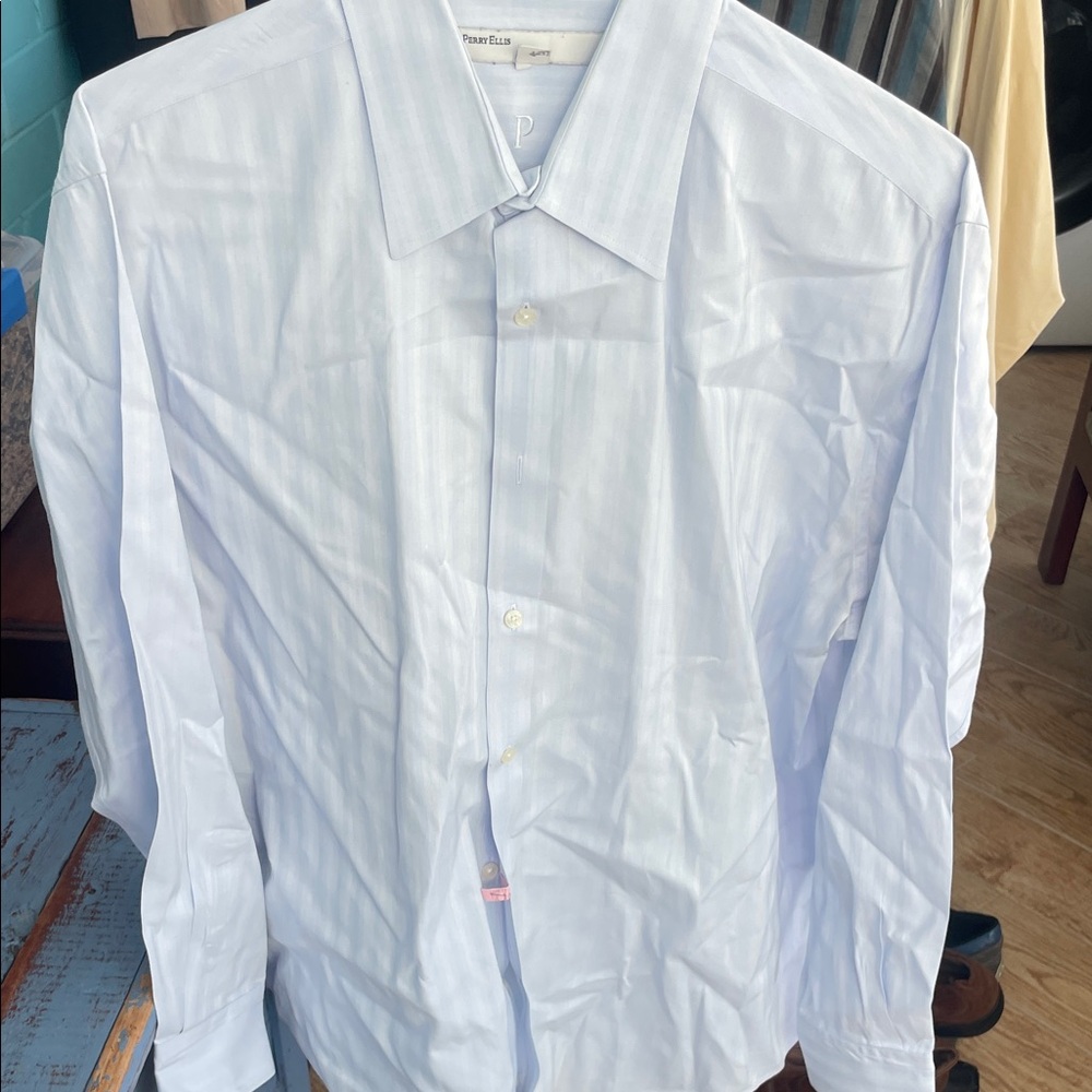 Perry Ellis Light Blue Striped Dress Shirt